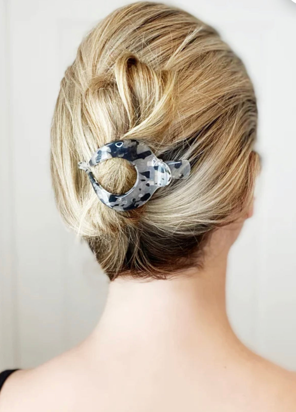 Gray Tortoise Hair Clip- Small